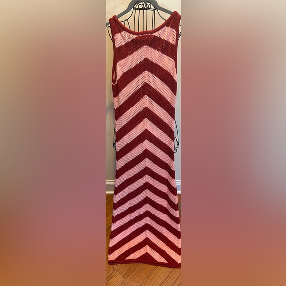 NWT NA-KD Chevron Patterned Red and Pink Crochet Maxi Dress 100% Cotton - Picture 7 of 13
